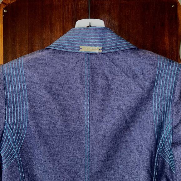 St John Sport Jacket Blue Denim Full Zip Pockets Casual Shoulder Pads size P - Picture 9 of 10